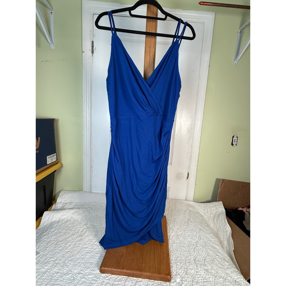 Grace Karin Royal Blue Ruched Wrap Cocktail Dress V-Neck Spaghetti Strap Large